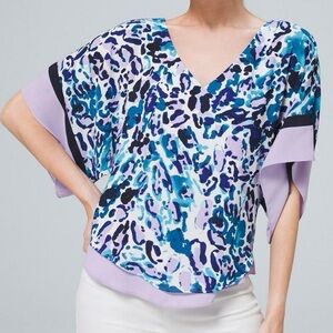 WHBM Purple Crush Kimono Blouse Women’s Size M Leopard Print Relaxed Fit V-Neck